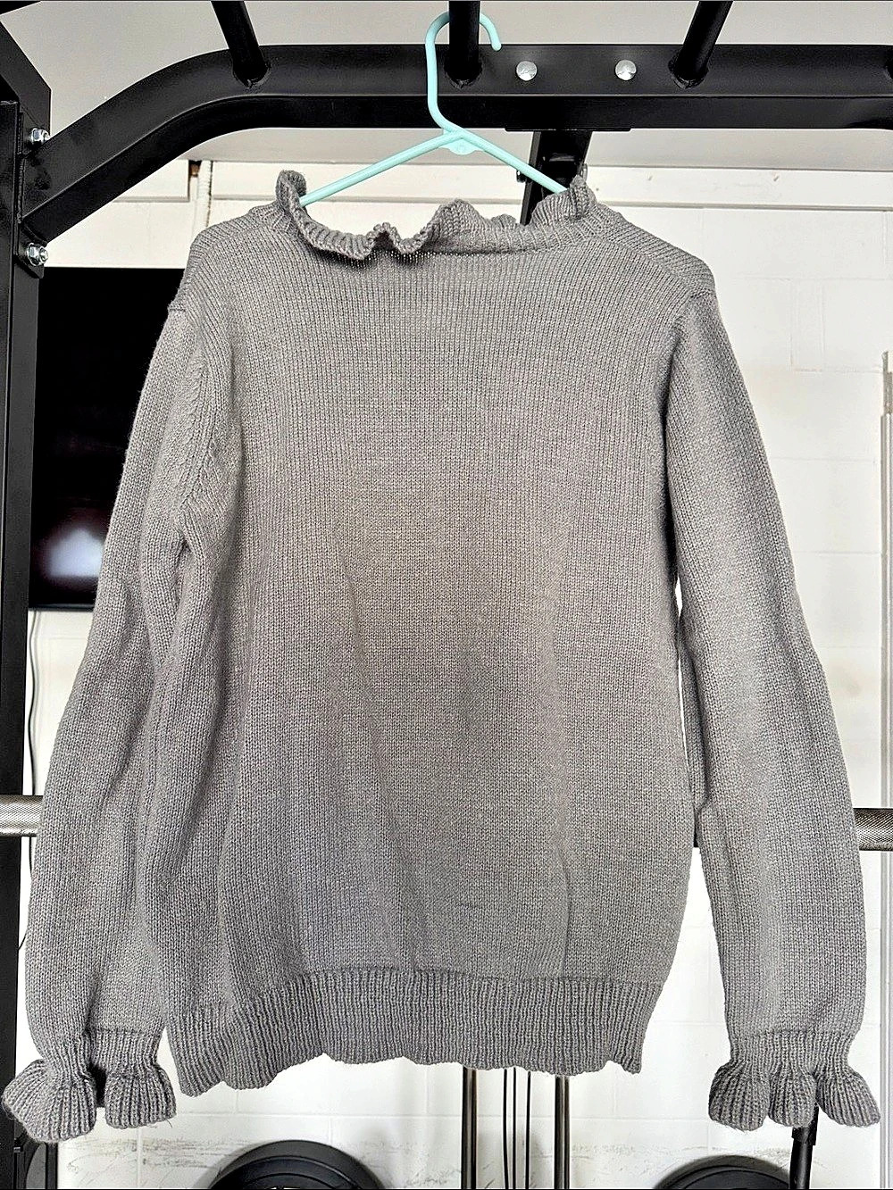 Gray Ruffle Button Sweater Size Large - Picture 2 of 4